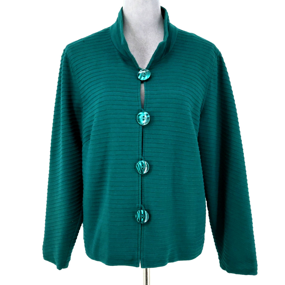 Coldwater Creek Jacket Petites PXL XLP Green Ribbed Lined Stretch Knit Cotton
